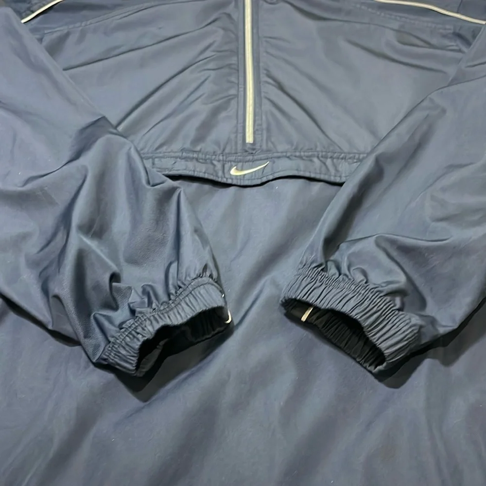 Nike Swoosh Hidden Hood Pullover Anorak Windbreaker Jacket Mens Medium Blue